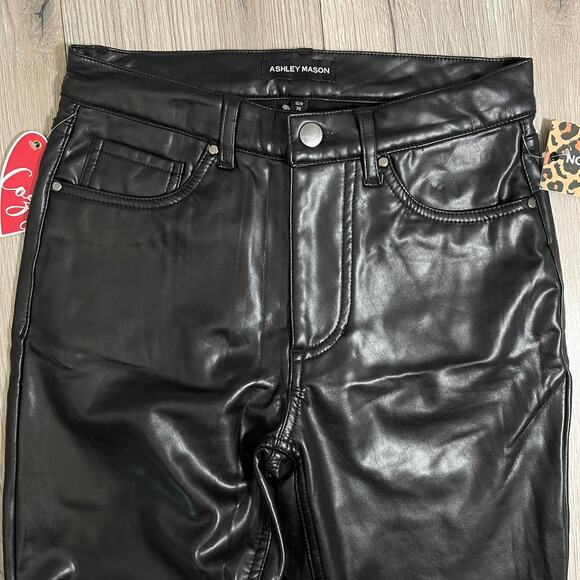 Ashley Mason Juniors Rachel Raw Hem Faux Leather Slim Straight Pants Size 26 - Picture 5 of 10